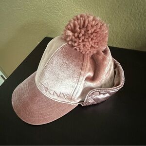 DKNY Girls' Rose Velour Pom Pom Winter Hat Cap Size 7-16